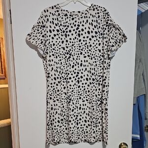 SHEIN Black and Cream Animal Print Dress Sz XLarge 12 Ruffle Short Sleeve Soft